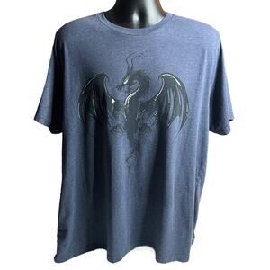 Men’s Dark Blue Black Dragon Graphic T-Shirt - Fantasy Apparel for Dragon Lovers